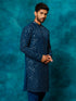 Vastramay Men's Navy Blue Georgette Sequins Kurta