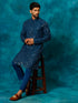 Vastramay Men's Navy Blue Georgette Sequins Kurta