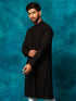 Vastramay Men's Black Rayon Schiffli Kurta