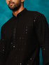 Vastramay Men's Black Rayon Schiffli Kurta