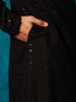 Vastramay Men's Black Rayon Schiffli Kurta