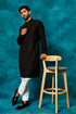 VM By VASTRAMAY Men's Black Rayon Schiffli Kurta And Pant Set