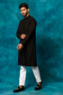 VM By VASTRAMAY Men's Black Rayon Schiffli Kurta And Pant Set