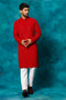 VM By VASTRAMAY Men's Maroon Rayon Schiffli Kurta And Pant Set