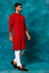 VM By VASTRAMAY Men's Maroon Rayon Schiffli Kurta And Pant Set