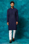 VM By VASTRAMAY Men's Navy Blue Rayon Schiffli Kurta And Pant Set
