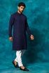 VM By VASTRAMAY Men's Navy Blue Rayon Schiffli Kurta And Pant Set
