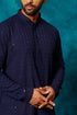 VM By VASTRAMAY Men's Navy Blue Rayon Schiffli Kurta And Pant Set