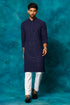 VM By VASTRAMAY Men's Navy Blue Rayon Schiffli Kurta And Pant Set