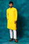 VM By VASTRAMAY Men's Yellow Rayon Schiffli Kurta And Pant Set