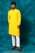 VM By VASTRAMAY Men's Yellow Rayon Schiffli Kurta And Pant Set