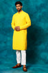 VM By VASTRAMAY Men's Yellow Rayon Schiffli Kurta And Pant Set