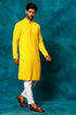 VM By VASTRAMAY Men's Yellow Rayon Schiffli Kurta And Pant Set