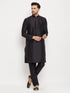 Vastramay Men's Black Silk Blend Kurta and Black Pant Style Pyjama Set