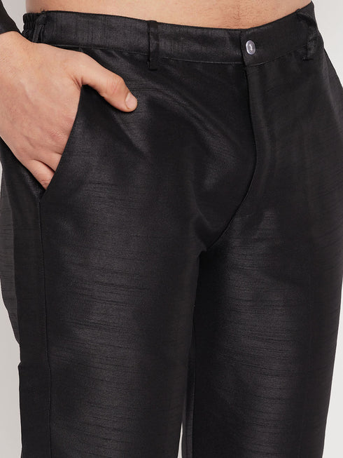 Vastramay Men's Black Silk Blend Kurta and Black Pant Style Pyjama Set