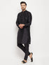 Vastramay Men's Black Silk Blend Kurta and Black Pant Style Pyjama Set