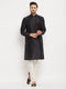 Vastramay Men's Black Silk Blend Kurta and Cream Pant Style Pyjama Set
