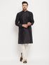 Vastramay Men's Black Silk Blend Kurta and Cream Pant Style Pyjama Set