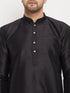 Vastramay Men's Black Silk Blend Kurta and Cream Pant Style Pyjama Set