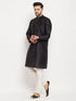 Vastramay Men's Black Silk Blend Kurta and Cream Pant Style Pyjama Set