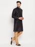 Vastramay Men's Black Silk Blend Kurta and Rose Gold Pant Style Pyjama Set