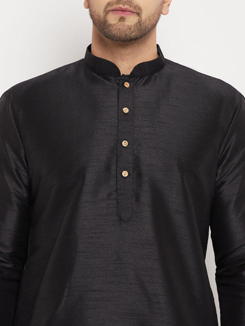 Vastramay Men's Black Silk Blend Kurta and Rose Gold Pant Style Pyjama Set