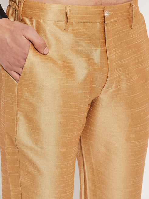 Vastramay Men's Black Silk Blend Kurta and Rose Gold Pant Style Pyjama Set