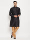 Vastramay Men's Black Silk Blend Kurta and Rose Gold Pant Style Pyjama Set