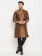 Vastramay Men's Coffee Silk Blend Kurta and Black Pant Style Pyjama Set