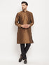 Vastramay Men's Coffee Silk Blend Kurta and Black Pant Style Pyjama Set