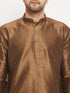 Vastramay Men's Coffee Silk Blend Kurta and Black Pant Style Pyjama Set