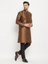 Vastramay Men's Coffee Silk Blend Kurta and Black Pant Style Pyjama Set