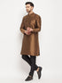 Vastramay Men's Coffee Silk Blend Kurta and Black Pant Style Pyjama Set