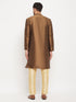 Vastramay Men's Coffee Silk Blend Kurta and Gold Pant Style Pyjama Set