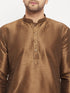 Vastramay Men's Coffee Silk Blend Kurta and Gold Pant Style Pyjama Set