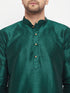 Vastramay Men's Green Cotton Silk Blend Kurta and Black Pant Style Pyjama Set