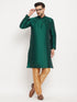 Vastramay Men's Green Cotton Silk Blend Kurta and Rose Gold Pant Style Pyjama Set