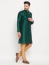 Vastramay Men's Green Cotton Silk Blend Kurta and Rose Gold Pant Style Pyjama Set