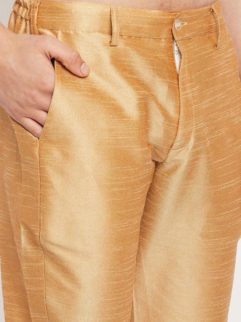 Vastramay Men's Green Cotton Silk Blend Kurta and Rose Gold Pant Style Pyjama Set