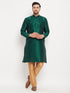 Vastramay Men's Green Cotton Silk Blend Kurta and Rose Gold Pant Style Pyjama Set