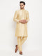 Vastramay Men's Gold Cotton Silk Blend Kurta and Gold Pant Style Pyjama Set