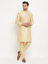 Vastramay Men's Gold Cotton Silk Blend Kurta and Gold Pant Style Pyjama Set