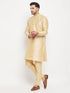 Vastramay Men's Gold Cotton Silk Blend Kurta and Gold Pant Style Pyjama Set
