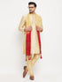 Vastramay Men's Gold Cotton Silk Blend Kurta and Gold Pant Style Pyjama Set With Dupatta