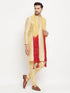 Vastramay Men's Gold Cotton Silk Blend Kurta and Gold Pant Style Pyjama Set With Dupatta