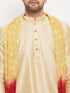 Vastramay Men's Gold Cotton Silk Blend Kurta and Gold Pant Style Pyjama Set With Dupatta