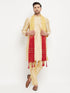 Vastramay Men's Gold Cotton Silk Blend Kurta and Gold Pant Style Pyjama Set With Dupatta