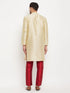Vastramay Men's Gold Cotton Silk Blend Kurta and Maroon Pant Style Pyjama Set
