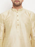 Vastramay Men's Gold Cotton Silk Blend Kurta and Maroon Pant Style Pyjama Set