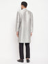 Vastramay Men's Grey Silk Blend Kurta and Black Pant Style Pyjama Set